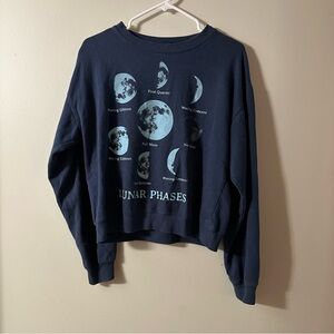 Modern Lux Blue Crew Neck Sweater with Lunar Design